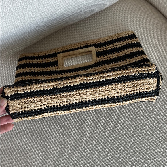 J. Crew Handknotted Raffia rectangular clutch Striped Black and Tan Clutch - Picture 5 of 7
